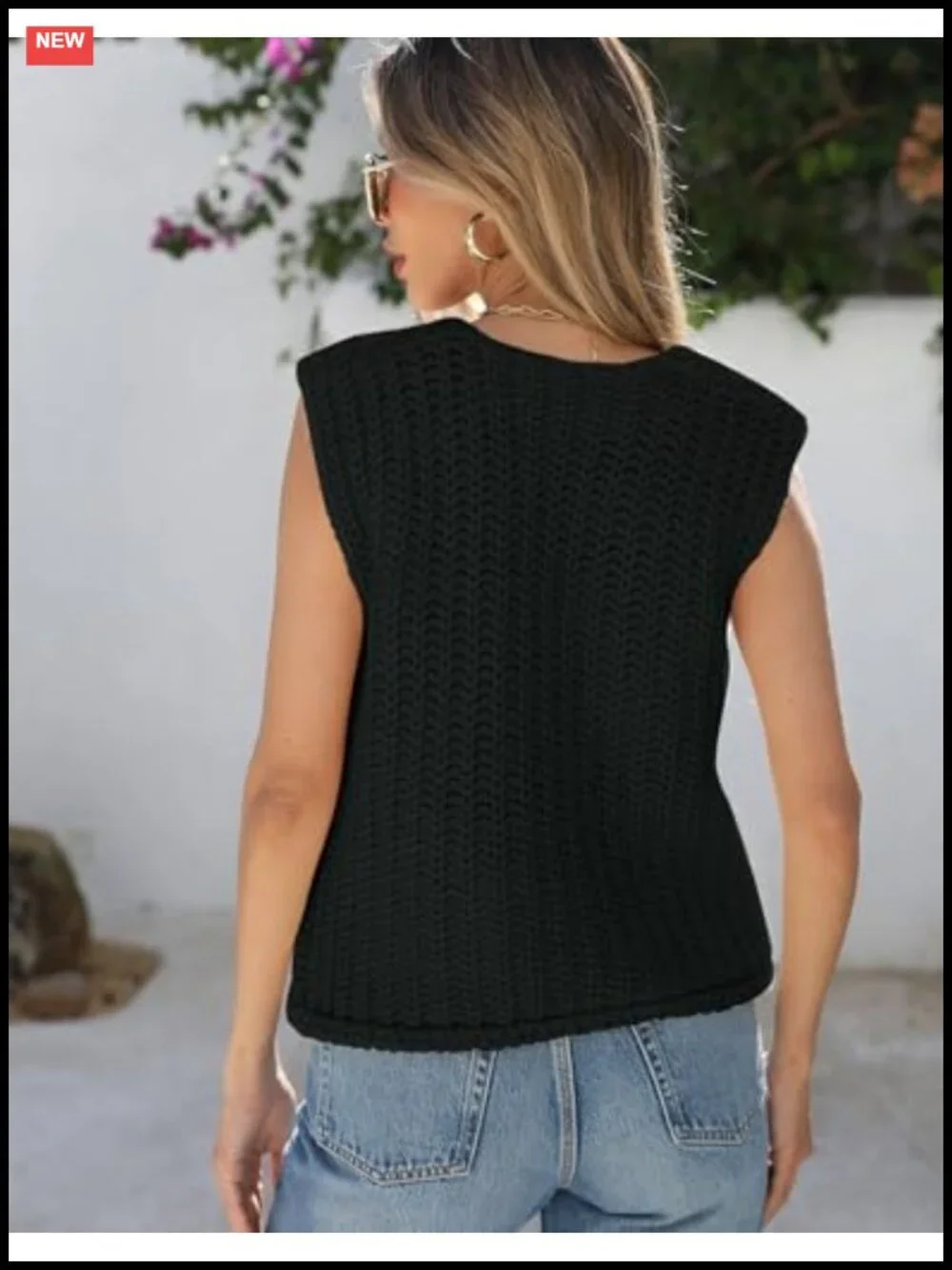 Crochet Knit Sleeveless Cardigan Sweater Vest with Pockets Bows